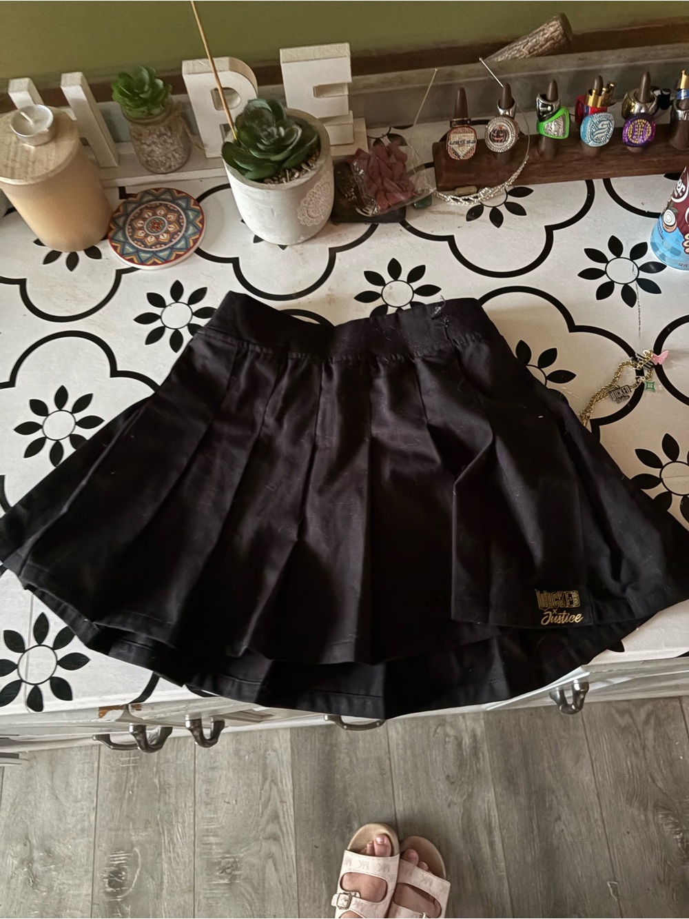 Justice Black Pleated Mini Skirt with Gold Charm Chain